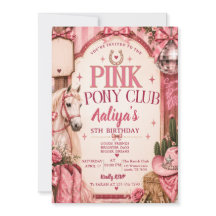 Invitación de cumpleaños de Pink Pony Club Cowgirl