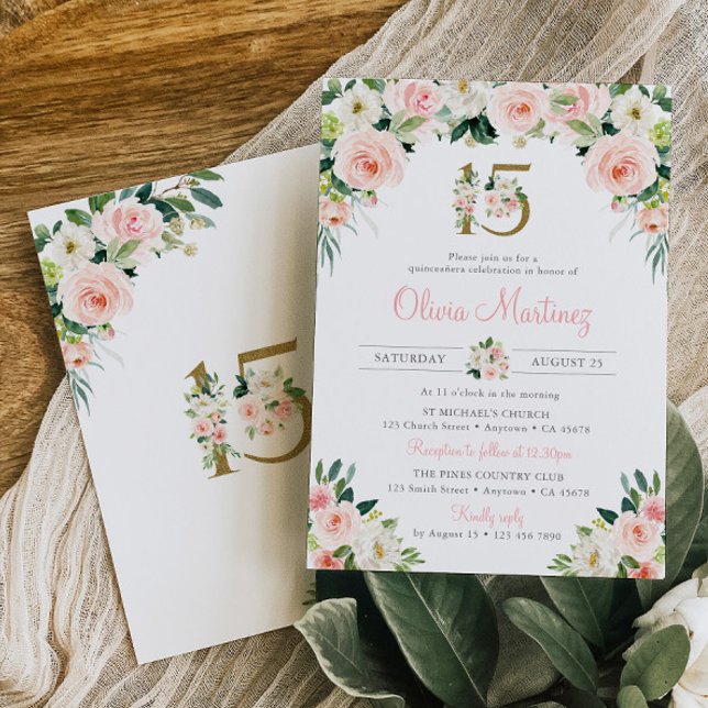 Invitación de cumpleaños de Pink Roses Quinceañera (Subido por el creador)