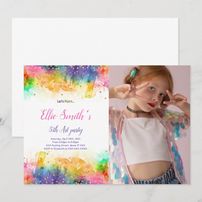 Invitación de cumpleaños de pintura editable (Anverso / Reverso)