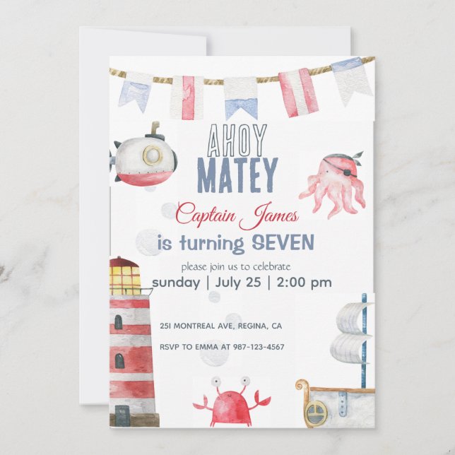 invitación de cumpleaños de pirata (Anverso)