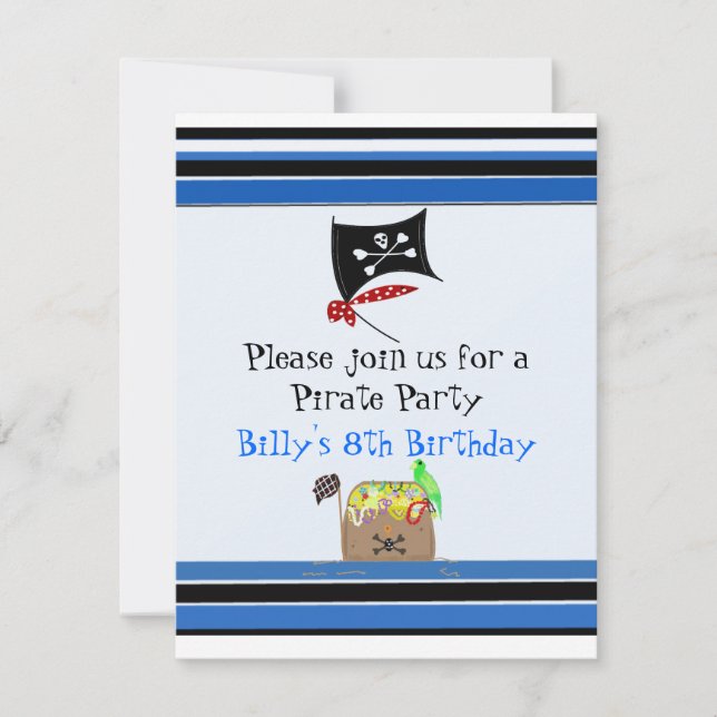 Invitación de cumpleaños de pirata a rayas (Anverso)