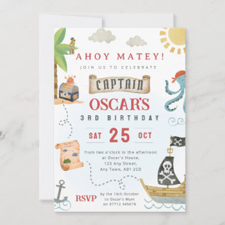 Invitación de cumpleaños de pirata Ahoy Matey