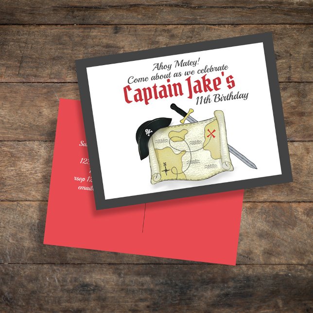 Invitación de cumpleaños de pirata para niños (Cute Pirate Birthday Party Custom Invitations.)