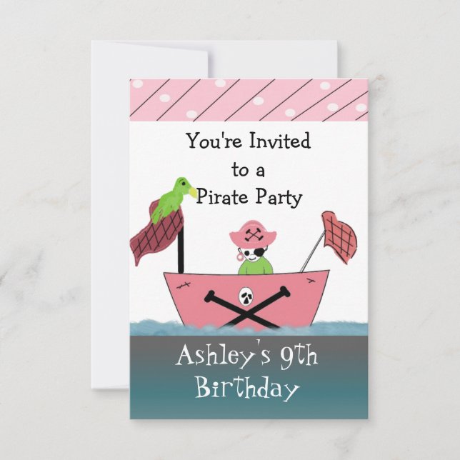 Invitación de cumpleaños de pirata rosa (Anverso)
