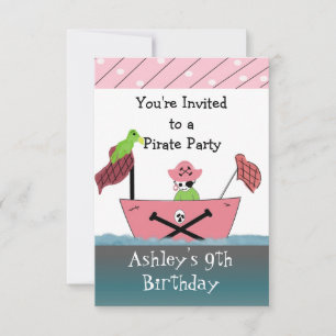 Invitación de cumpleaños de pirata rosa