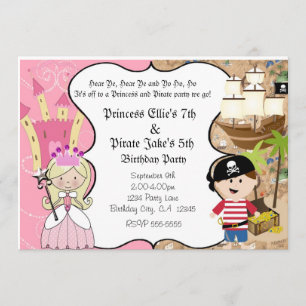 Invitación de cumpleaños de pirata y princesa