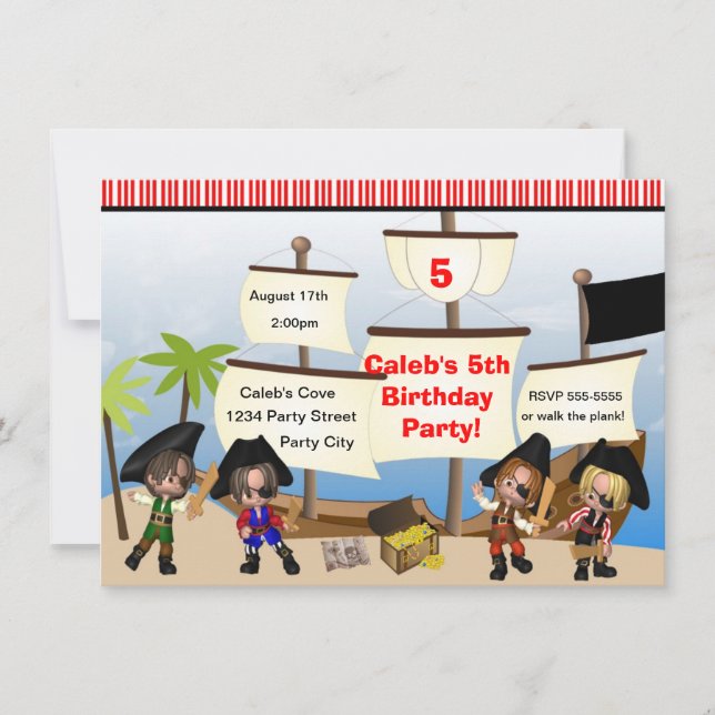 Invitación de cumpleaños de piratas y barco Yo Ho  (Anverso)