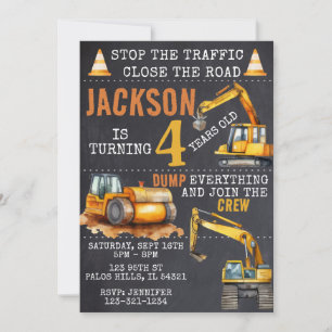 Invitación de cumpleaños de pizarra de construcció