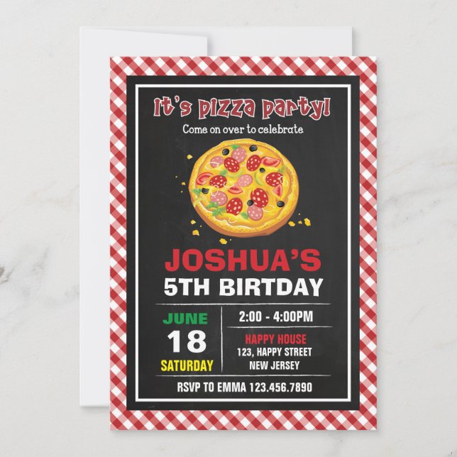 Invitación de cumpleaños de Pizza (Anverso)
