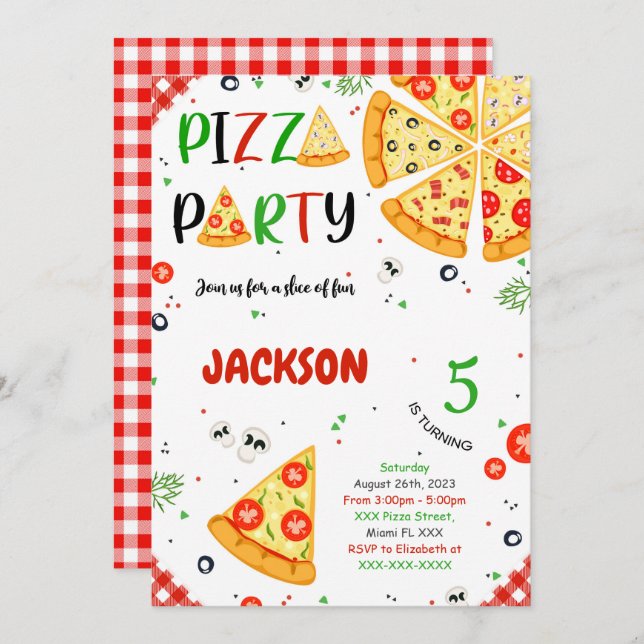 Invitación de cumpleaños de Pizza (Anverso / Reverso)