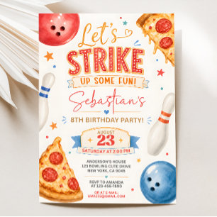 Invitación de cumpleaños de Pizza Bowling