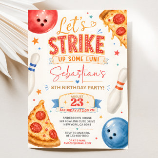Invitación de cumpleaños de Pizza Bowling