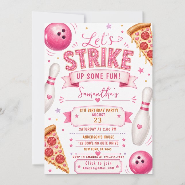 invitación de cumpleaños de pizza de bolos (Anverso)