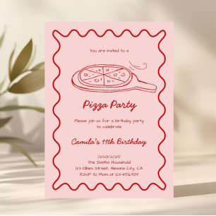 Invitación de cumpleaños de pizza dibujada a mano 