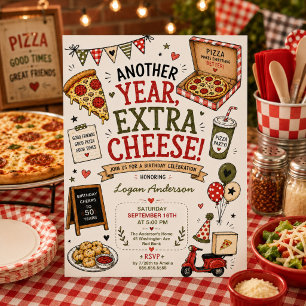Invitación de cumpleaños de pizza dibujada a mano