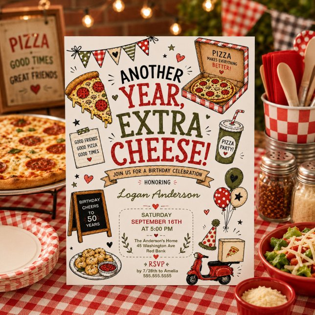 Invitación de cumpleaños de pizza dibujada a mano (Subido por el creador)