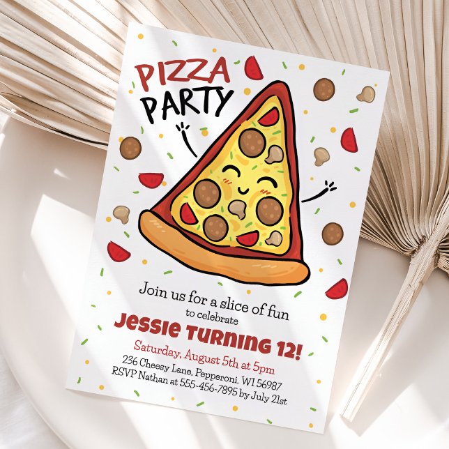 Invitación de cumpleaños de Pizza, invitación de f (Pizza Party Birthday Invitation)