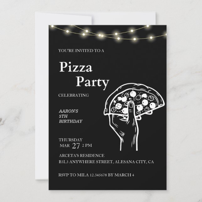 Invitación de cumpleaños de Pizza Minimalista mode (Anverso)