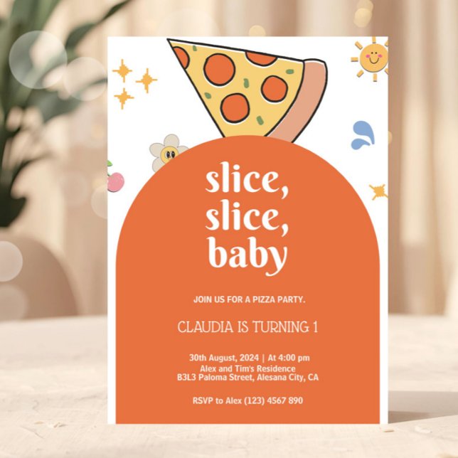 Invitación de cumpleaños de Pizza moderna (Retro Pizza Birthday Invitation)