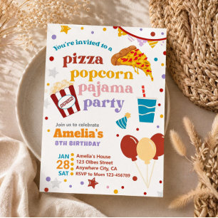 Invitación de cumpleaños de Pizza Palomitas y Pija