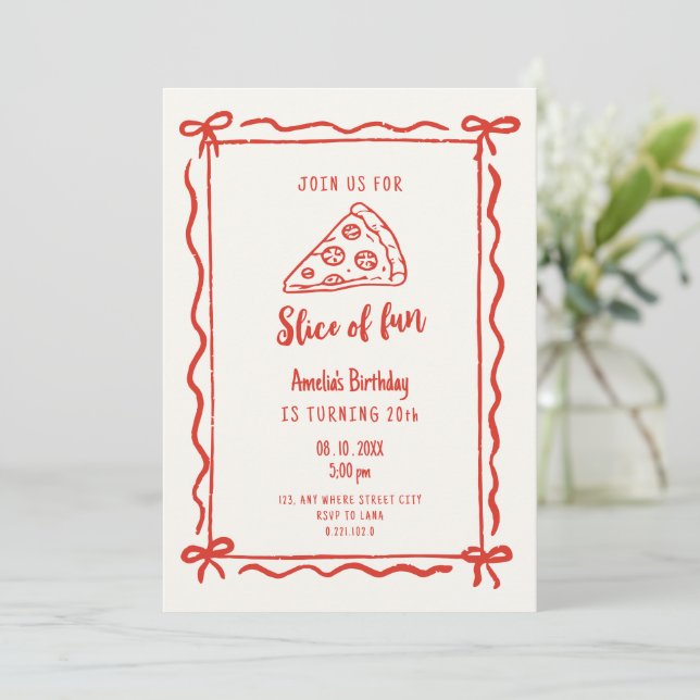 Invitación de cumpleaños de pizza retro divertida (Anverso de pie)