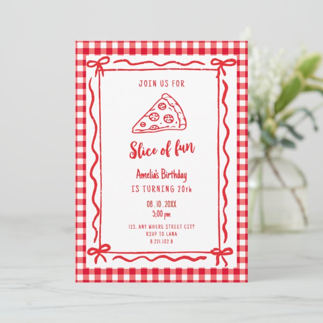 Invitación de cumpleaños de pizza retro divertida (Anverso de pie)