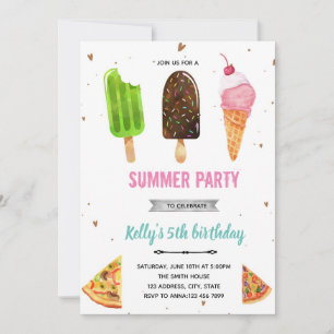 invitación de cumpleaños de pizza y helado