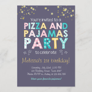 Invitación de cumpleaños de Pizza y Pajamas