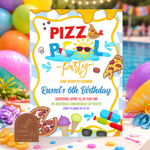 Invitación de cumpleaños de pizza y piscina