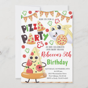 Invitación de cumpleaños de pizza y tiburón, diver