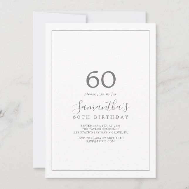 Invitación de cumpleaños de Plata minimalista 60 (Anverso)