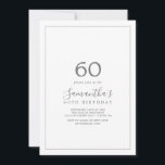 Invitación de cumpleaños de Plata minimalista 60<br><div class="desc">Esta minimalista invitación de 60 años de plata es perfecta para una simple fiesta de cumpleaños. El moderno diseño romántico presenta una tipografía clásica de color gris plateado y blanco, acompañada de una caligrafía rústica y elegante con un estilo de letra a mano vintage. Personalizable de cualquier color. Mantenga el...</div>