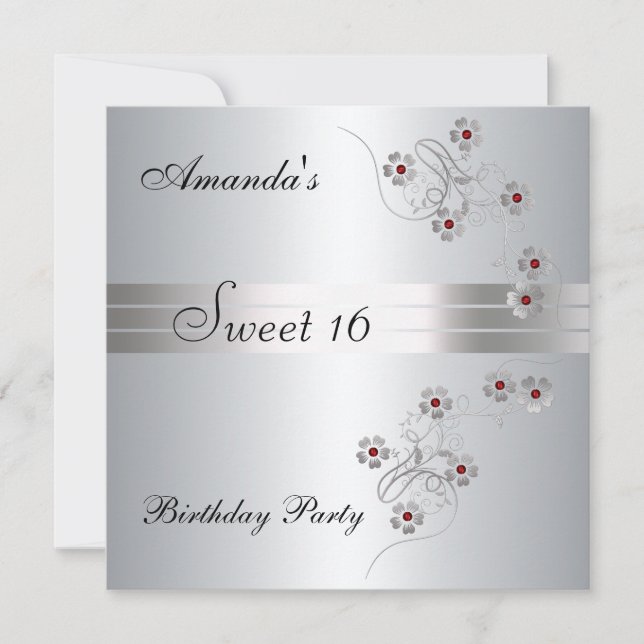Invitación de cumpleaños de plata para Sweet 16 (Anverso)