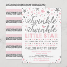 Invitación de cumpleaños de plata rosada de estrel