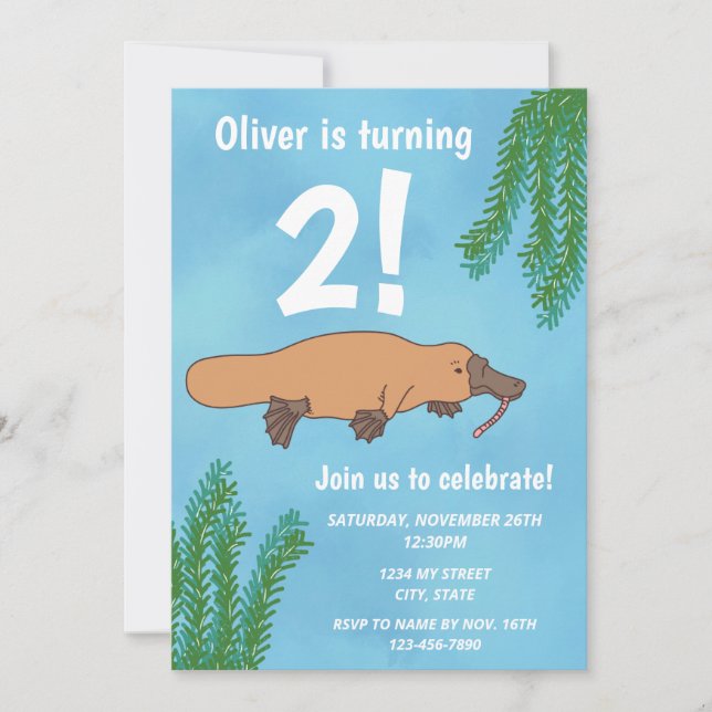 Invitación de cumpleaños de Platypus (Anverso)