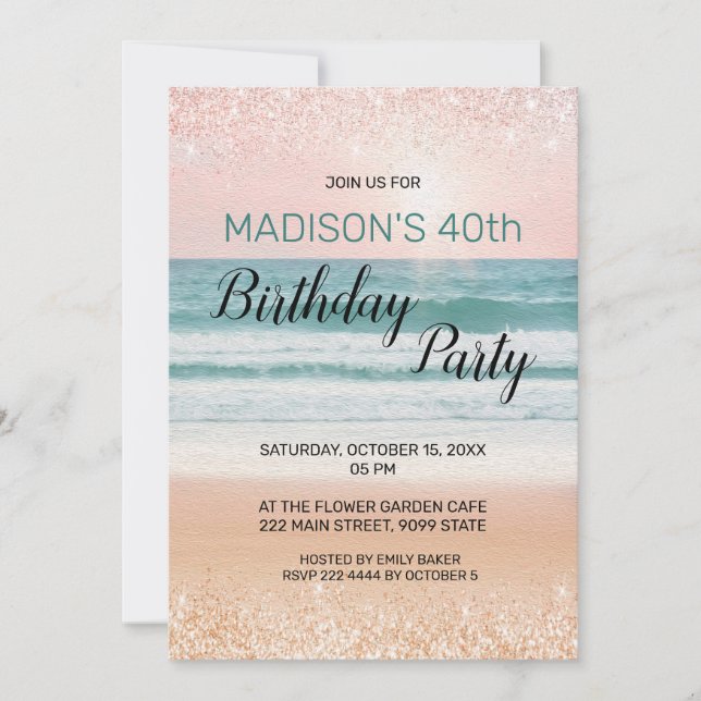 Invitación de cumpleaños de playa (Anverso)