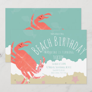 Invitación de cumpleaños de playa con cangrejo y o