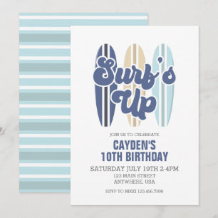 Invitación de cumpleaños de playa de tabla de surf