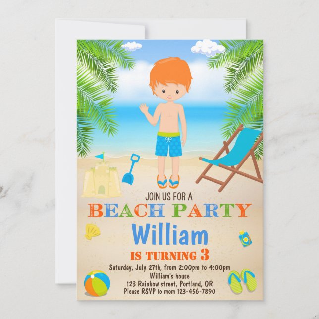 Invitación de cumpleaños de playa Invitación de ni (Anverso)
