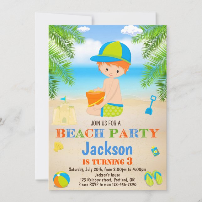 Invitación de cumpleaños de playa Invitación de ni (Anverso)