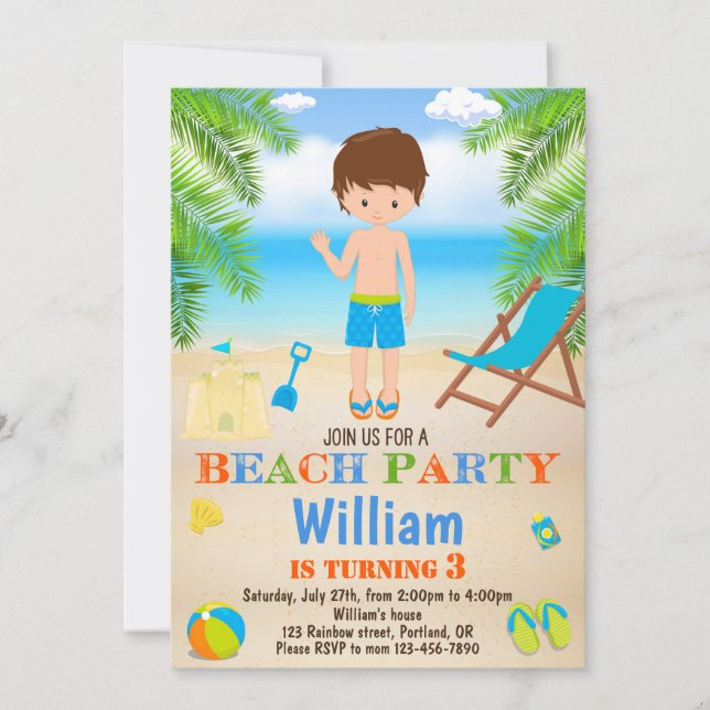 Invitación de cumpleaños de playa Invitación de ni (Anverso)