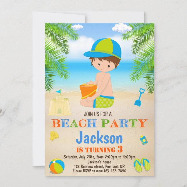 Invitación de cumpleaños de playa Invitación de ni (Anverso)