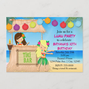 Invitación de cumpleaños de playa tiki de chicas h