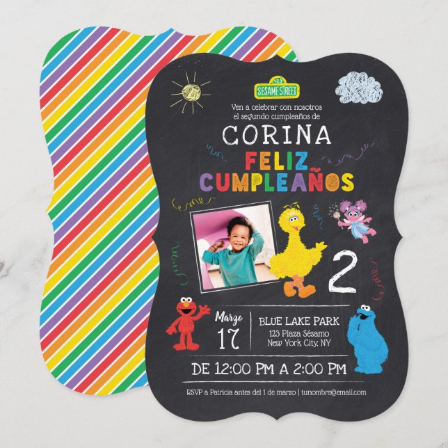 Invitación de cumpleaños de Plaza Sésamo (Anverso / Reverso)