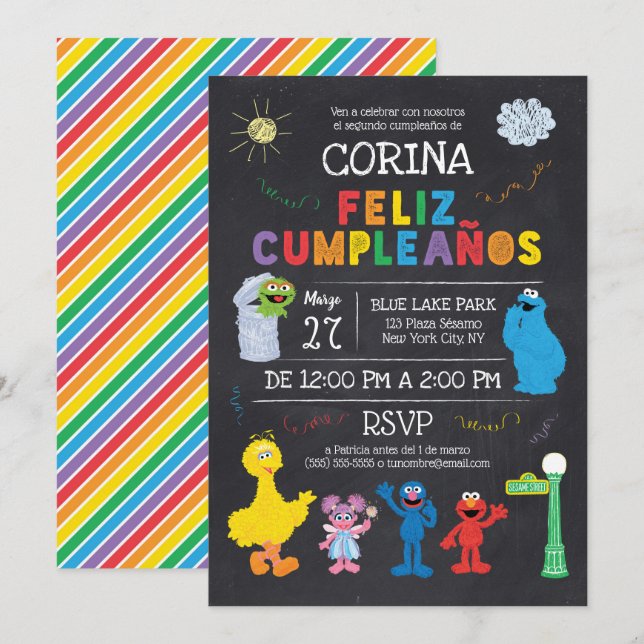 Invitación de cumpleaños de Plaza Sésamo (Anverso / Reverso)