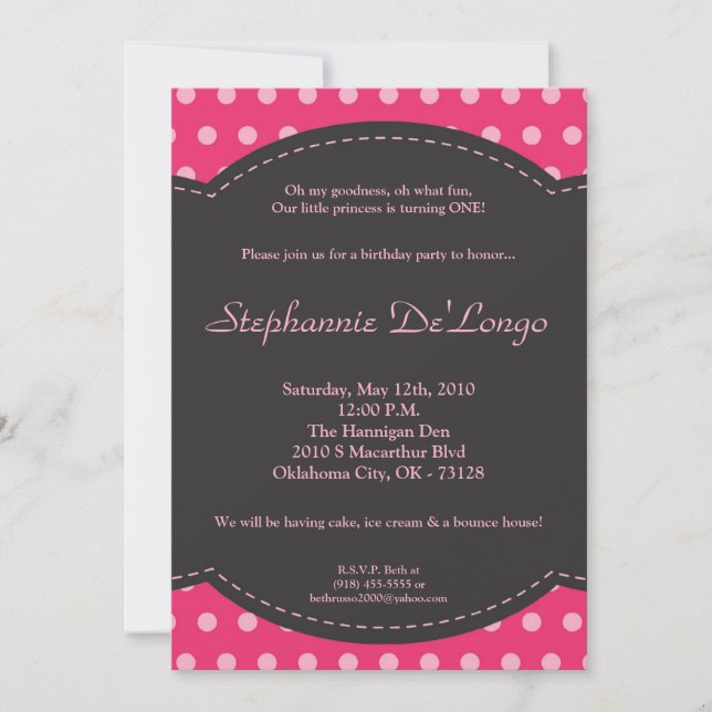 Invitación de cumpleaños de Poke Pink Polkadot Pok (Anverso)