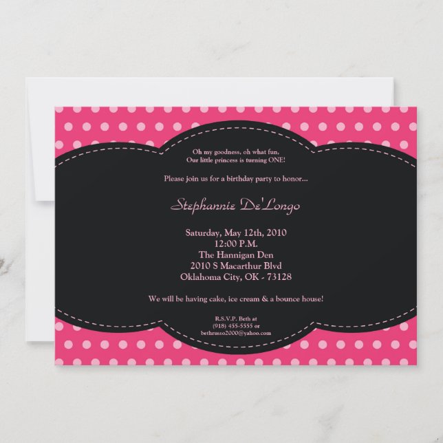 Invitación de cumpleaños de Poke Pink Polkadot Pok (Anverso)