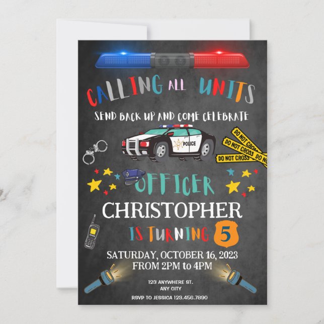 Invitación de cumpleaños de policía (Anverso)