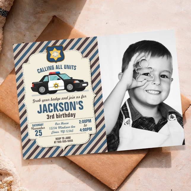 Invitación de cumpleaños de policía con foto de co (Subido por el creador)