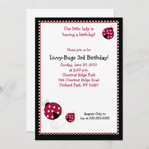 Invitación de cumpleaños de Polkadot Ladybug 5x7